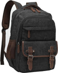Canvas Laptop Backpack with USB Charging Port, Vintage Daypack for Men Women, Black Travel Work Rucksack College Computer Bag Bookbag Fits 15.6 Inch Lapop, Black