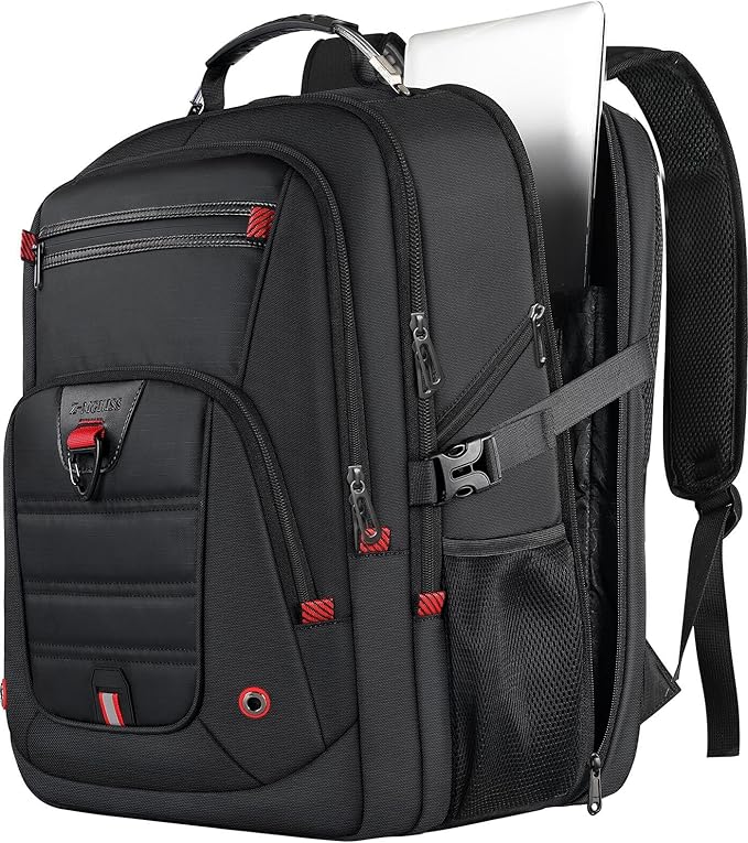 Z-MGKISS Extra Large Travel Backpack With 52L Capacity, Long-Term Durability TSA Backpack, Anti-Theft 17.3" Big Business Laptop Backpack for Men&Women, Water Resistant College Rucksack Bag, Black