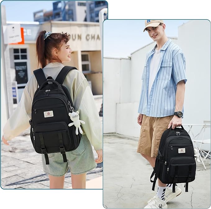 Hidds College Backpack Laptop Backpacks 15.6 Inch for Men Women Elementary Middle High School Book Bag For Teens Girls Boys Student Anti Theft Travel Daypack Large Bookbags-Black