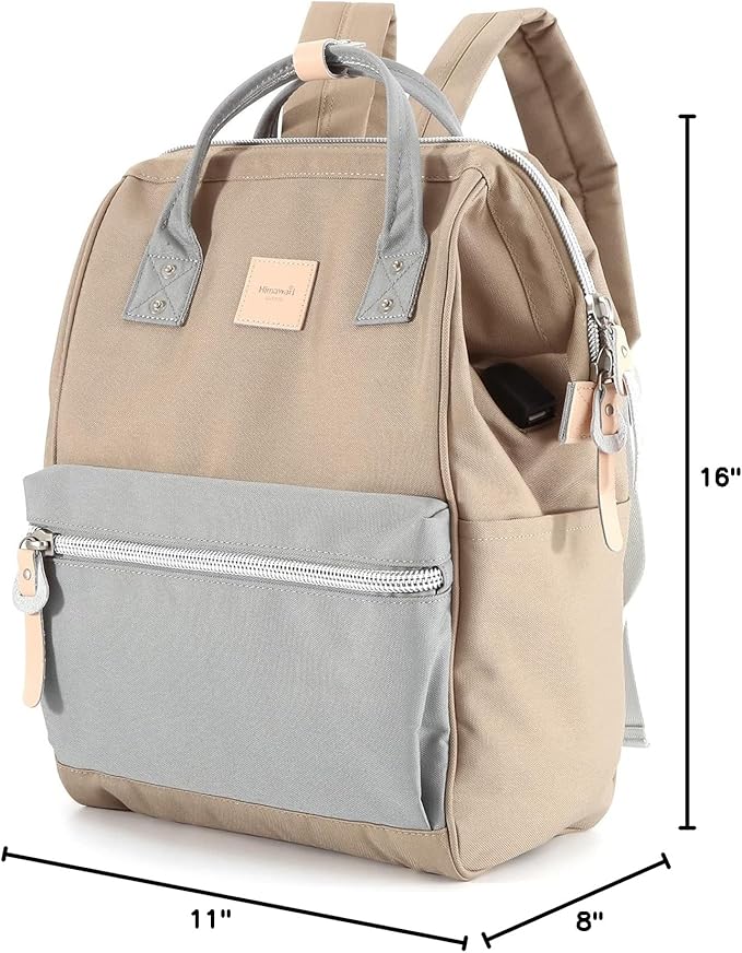 Himawari Laptop Backpack for Women & Men - Travel Backpack With USB Charging Port, Water Resistant, Large Business Bag, College & Doctor Bag (1881-Khaki+leaden22#)