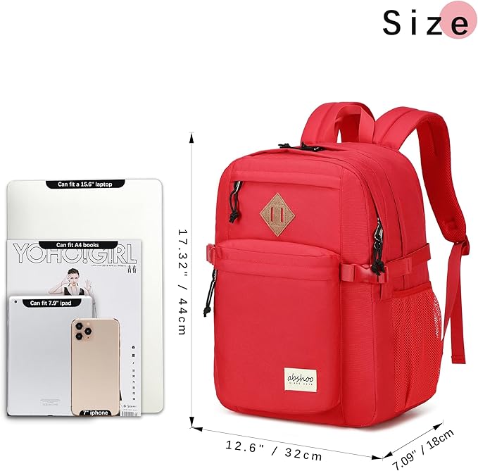 abshoo 32L Backpack for School College Bookbag Middle High School Backpacks Casual Daypack Travel Backpack (Red)