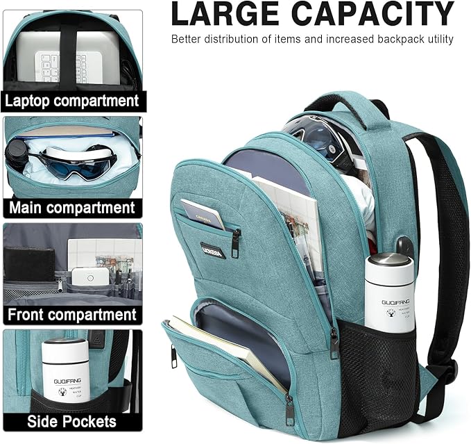 Backpack for Men Women, School Backpacks for Teen Boys Girls, Water Resistant Laptop Backpack with USB Charger, 15.6 Inch Black College Bookbag, Teal