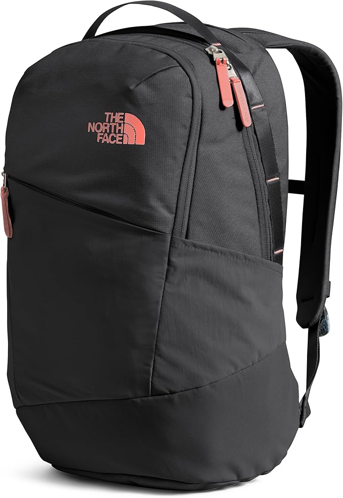 The North Face Women's Isabella 3.0 Backpack | Everyday Travel Bag with 16" Laptop Sleeve, Water-Repellent Finish, Women-Specific Fit, TNF Black Light Heather/Burnt Coral Metallic-NPF, One Size