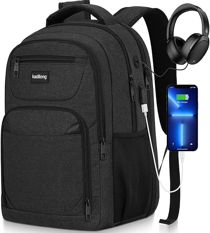 Laptop Backpack for Men, School Bookbag Gift for Teens Boys Student High School,College Computer Bag Business Anti Theft Sturdy Back Pack with USB Charger Fits 15.6 Inch Notebook, Black