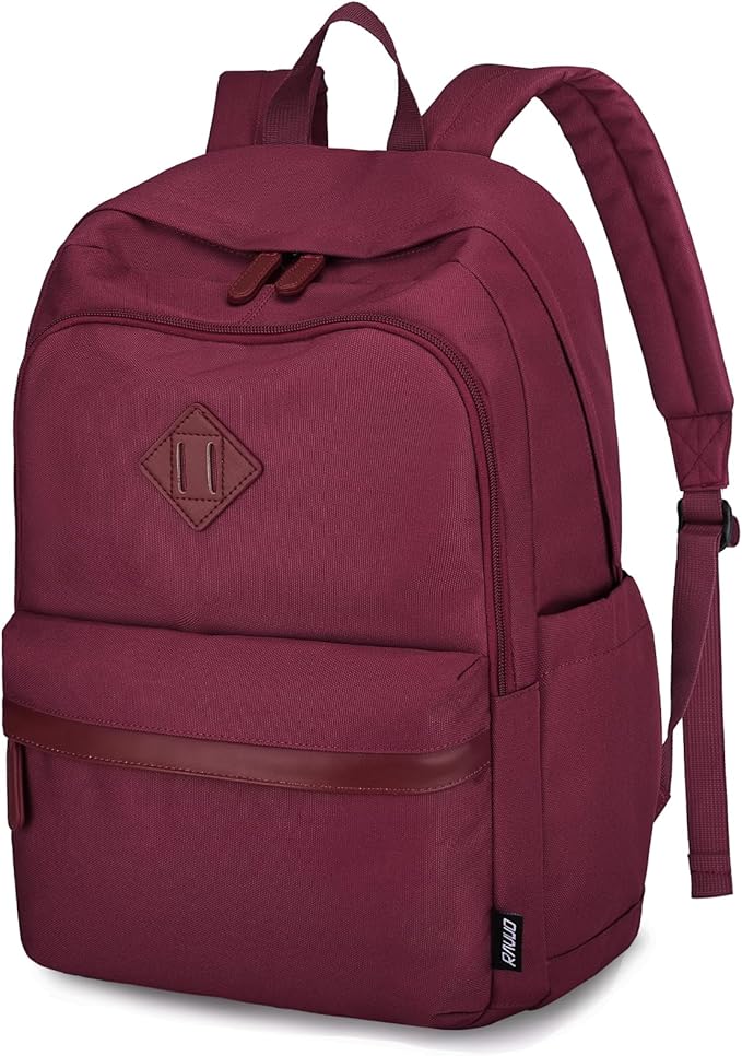 RAVUO Backpack for Women, Water Resistant School Bookbag with 15.6 inch Laptop Compartment Casual College Schoolbag Daypack for Teen Girls,Red