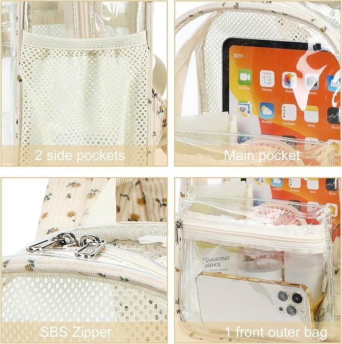 BTOOP Clear Mini Backpack for Stadium Events 12x12x6 Small Transparent Backpacks Plastic See Through Clear Bag for Concerts Work Festival Security Travel