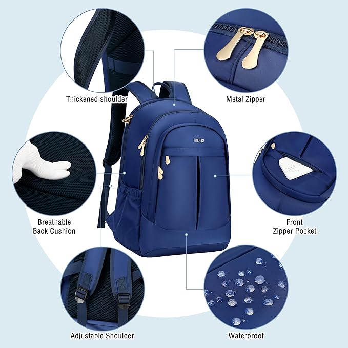 Travel Laptop Backpack for Women 15.6 Inch Computer Backpacks with USB Charging Hole Anti Theft Carry on Bag College Bookbag Large Blue Back Pack for Work Business Traveling Commuter Daypack-Blue