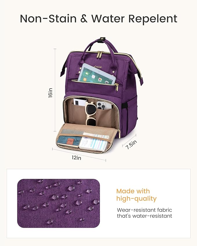 LOVEVOOK Laptop Backpack for Women with Giant Tumbler Holder Pocket,15.6 inch Waterproof Travel Backpack Purse Computer Laptop Bag,Professional Work College Nurse Teacher Backpack Daypack,Rose Purple