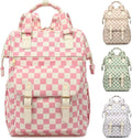 Corduroy Laptop Backpack for Women 15.6 Inch Stylish College School Bookbag, Business Work & Travel Computer Backpacks (Checkered Pink)