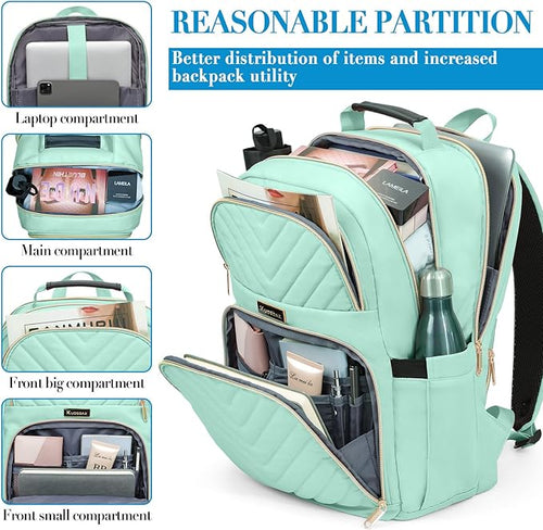 Backpack for Men Women, School Backpack for Boys Girls, 15.6 Inch Quilted Laptop Backpack, Large High School Bookbags for Teens, Teal