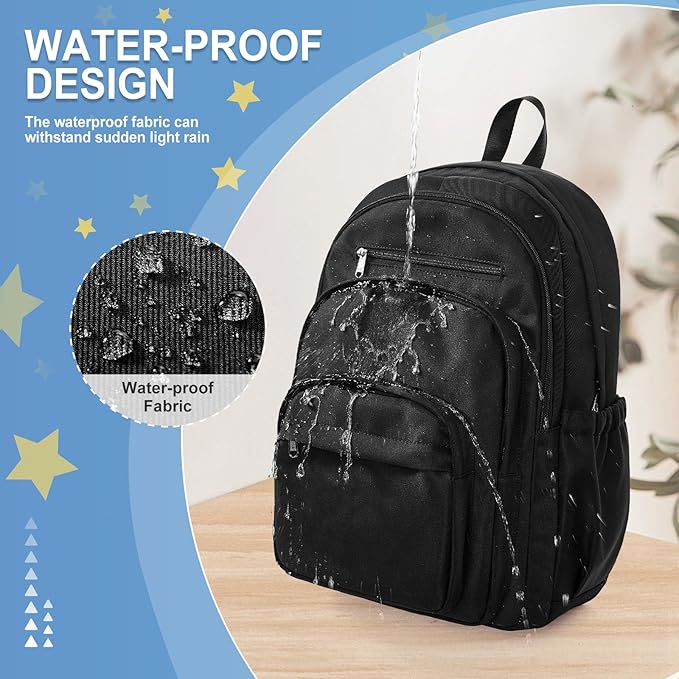 weradar Black School Backpack For Women Men, Lightweight Casual Daypack College Backpack, Aesthetic Students Bookbag, Backpack With Lots Of Pockets,Cute High School Bag For Boys Girls