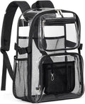 Large Clear Backpack Heavy Duty, 17 inch Clear Bookbag for Boys Girls Women Men, See Through Transparent Backpack With All-Around Reflective Strips for College Work Travel,Black