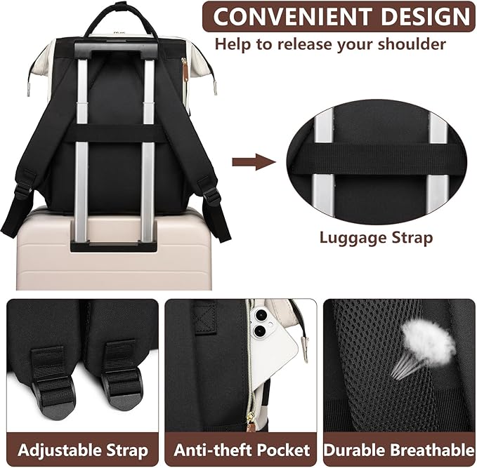 Backpack for Women Work Bags: 15.6 inch Laptop Backpack Purse Backpacks with USB Charger College Bookbag Casual Business Computer Backpack for Travel Nurse Teacher