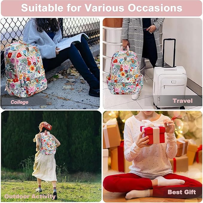 ESVAN Personalized Gifts Backpack Canvas Linen Nylon 17 inch Laptop Bag for Women Casual College