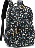 Leaper Laptop Backpack for Women: Cute Girls Backpack Floral for School College Travel Work - Lightweight Bookbag for Kids Teens - Aesthetic Back Pack Hiking Daypack for Teacher (Black-White Flower)