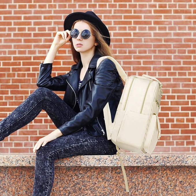 Cute Aesthetic Backpack for School Middle High,Teen Girls Schoolbag College Student,Laptop Backpack Women for Travel Work,Mochilas Escolares,Beige
