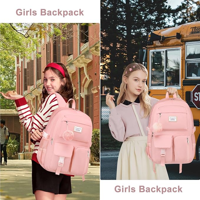 Laptop Backpack for Women College Bookbag: 15.6 Inch Student Backpacks Anti Theft Daypack Large Cute Middle High School Bag Fashion Travel Back Pack Casual Book bag for Teen Girls Pink
