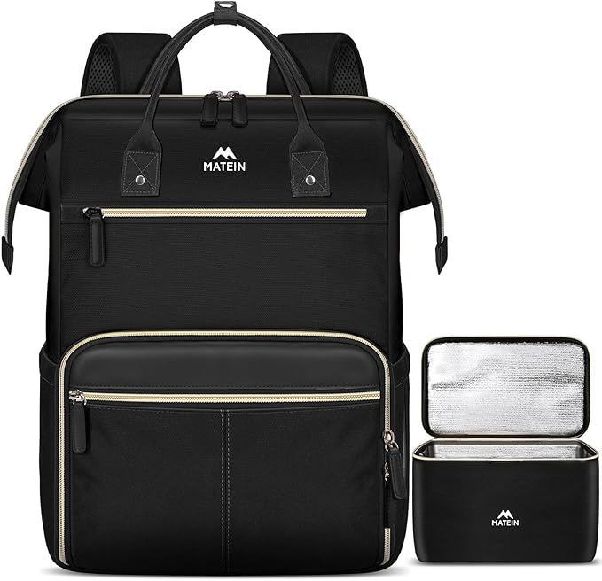 MATEIN Lunch Backpack, 15.6 Inch Laptop Backpack with Lunch Box, Stylish Nurse, Teacher Work Backpacks with Insulated Compartment, Meal Prep Bag for Women Men Commute Outdoor Picnic Camping, 2Pcs Set