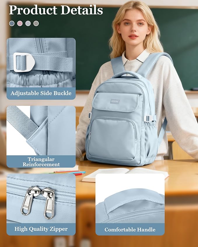 Lightweighr College School Backpacks For Women,Classic Middle Student Bookbag For Teens Girls,Waterproof Middle School Bag Boys(Blue)