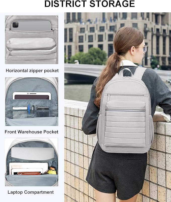 KEOFID Travel Backpack for Women, Womens Work Backpacks, Anti-theft Backpack Purse, Back pack for College Girls, Carry-On Travel Backpacks,Bookbag (Light Gray)