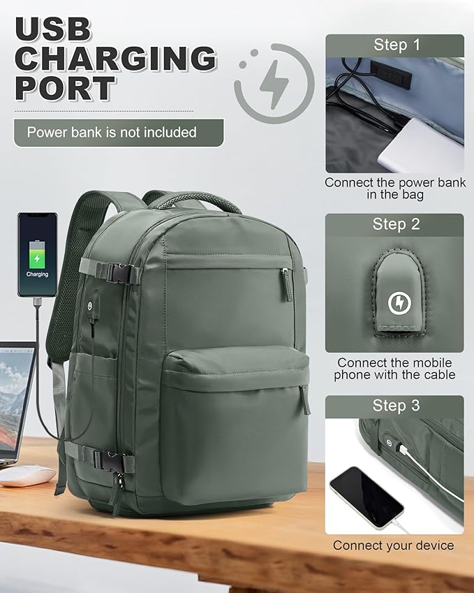 VGCUB Vacuum Backpack Travel with Electric Pump Vacpack System Storage Compression Laptop Work Business Waterproof College Weekender Bags Casual Daypack Backpacks for Women Men Green