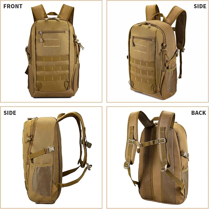 HUNTVP 20L Tactical Backpack Military MOLLE Backpack Daypack Rucksack Gear Tactical Assault Pack Bag for Hunting Camping Trekking (20L-Dark Brown)