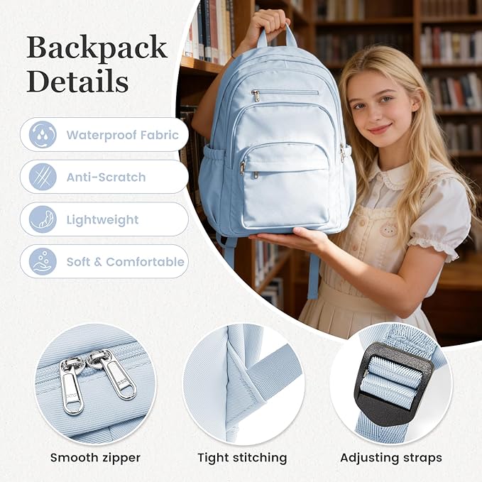 College Backpack For Women Men,Lightweight High School Bag,School Backpack With Lots Of Pockets,Cute Bookbag For Teens Boys Girls,Casual Daypack Backpack For School(Blue)