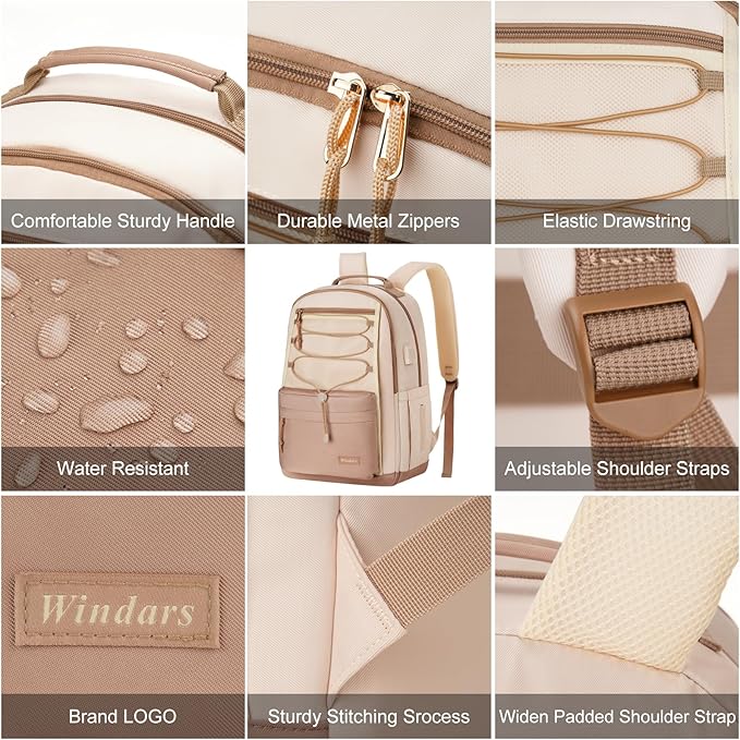 School Backpack for Teens Girls, Aesthetic College Backpack Large Bookbag for Women Students Fashion 17 Inch Laptop Bag for Work Travel (Khaki Beige)