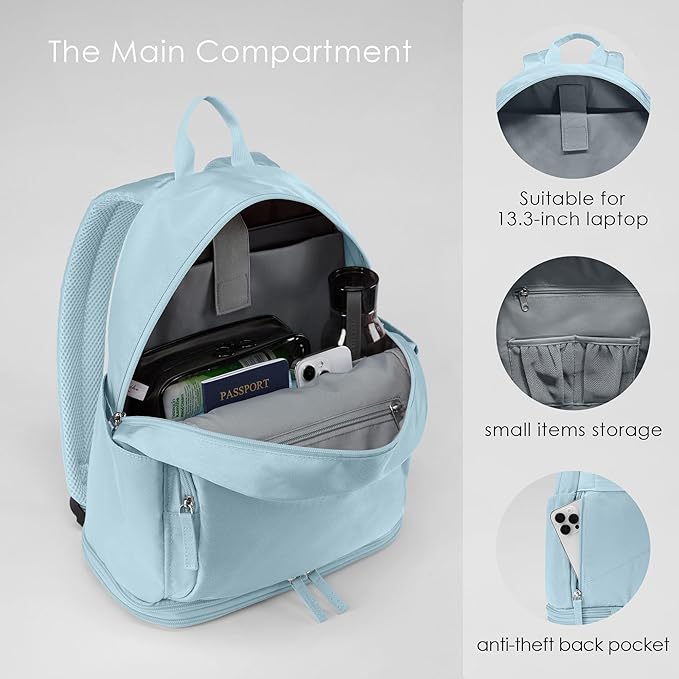 Gym Backpack for Women Men, Lightweight Gym Bag with Shoe Compartment, Waterproof Workout Backpack with Wet Pocket