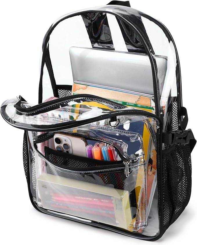 BTOOP Clear Backpack Heavy Duty Transparent Backpack 17" See Through Bookbag for College Work Festival Security with Padded Strap Large Capacity Purple