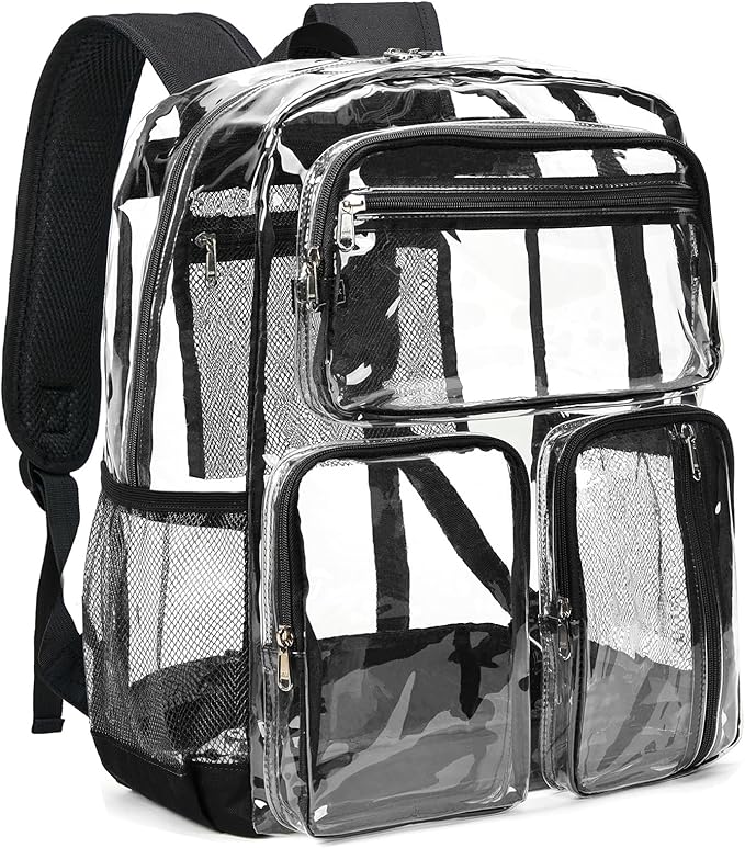 Vorspack Clear Backpack Heavy Duty - Extra Large Clear Bookbag Transparent See Through Backpacks for College Work Festival - Black