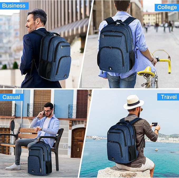 RAINSMORE Laptop Backpack 17 Inch Large Travel Backpack for Men Women Waterproof Computer Work Business College Bookbag TSA Friendly Carry on Backpack with USB Port, Blue