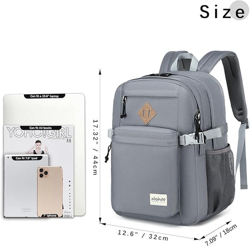 abshoo 32L Backpack for School College Bookbag Middle High School Backpacks Casual Daypack Travel Backpack (Grey)