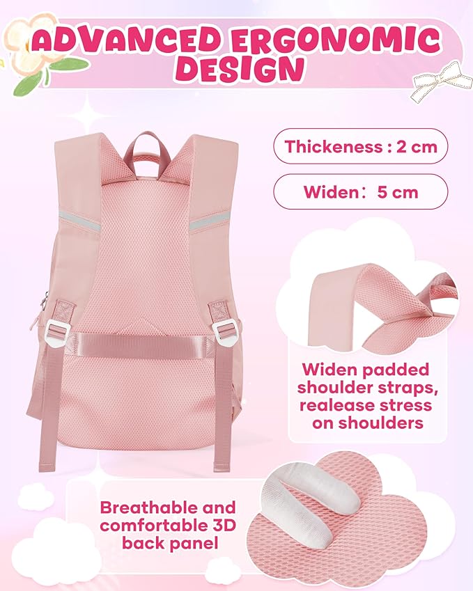 Backpack for Girls,Kids School Backpack Girls Cute Kindergarten Elementary Preschool Middle School Bags Kids Teens Aesthetic Bookbag Kawaii Backpacks Student Daypack Pink