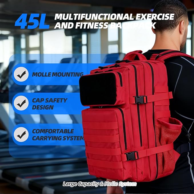 gracedon Tactical Backpack for Men 3 Day Rucksacks for Trekking Camping (red)