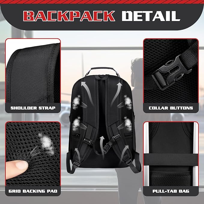 Extra Large 55L Travel Backpack, 18 inch Laptop Bag for Men, TSA Approved Heavy Duty with Charging Port, Anti Theft Rucksack for Business Work College, Black