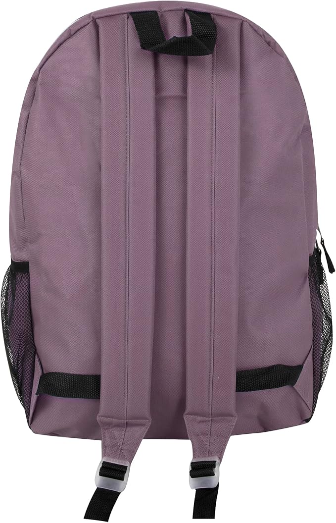 Large School Backpacks with Mesh Side Pockets – Classic 19 Inch Solid Color Backpacks for Kids, Men, Women, Travel (Purple & Lilac)