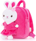 Gloveleya Kids Backpack Girl Backpack Toddler Girl Backpacks with Stuffed Bunny Toy Rose Red 9''