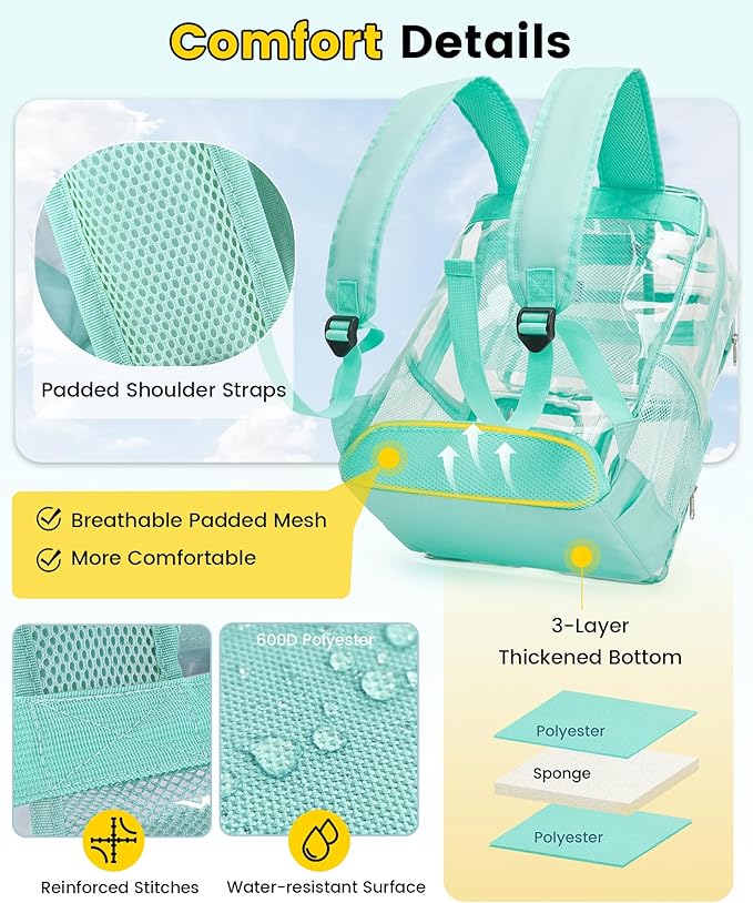 Vorspack Clear Backpack Heavy Duty - Large Clear Bookbag Transparent See Through Backpacks for College Work Festival - Mint Green