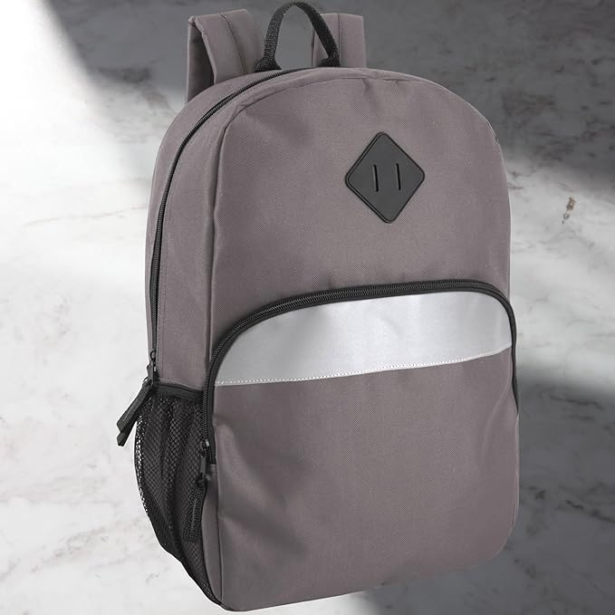 Trail maker Reflective School Backpack for Kids | Colorful Backpack with Adjustable Straps, Side Water Bottle Pockets (Grey)