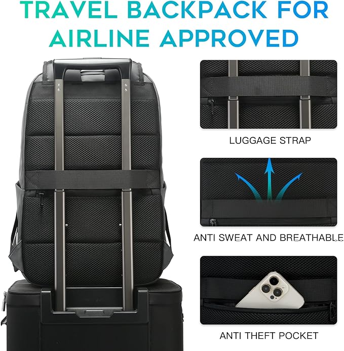 FUTURE AESTHETICS Smart Waterproof Travel Backpack Business Flight Approved Carry on Backpack for Men Women ，Large Capacity Laptop Backpack，Water Resistant Computer Backpack Fits 16 Inch Laptop (Grey)