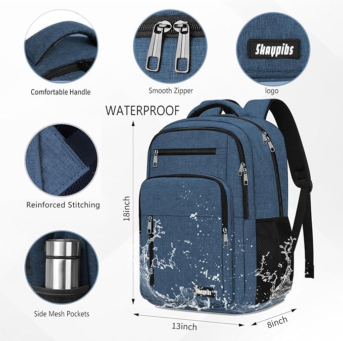 Black Backpack for Men Women, School Backpack for Boys Girls Teens, 15.6 Inch Laptop Backpacks with Reinforced Straps, Water Resistent Book bag, Work College Bookbag, back pack, Mochila para hombre
