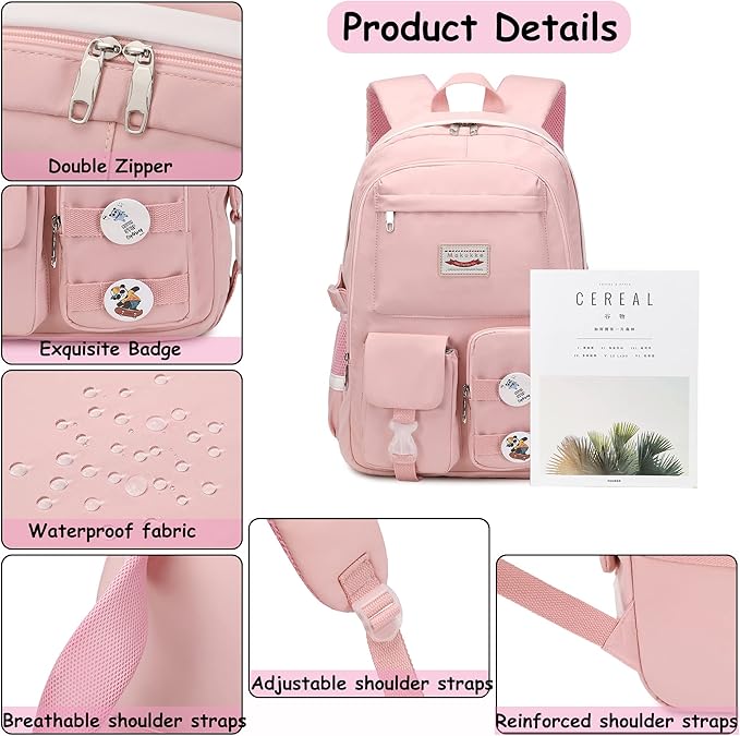 Makukke School Backpacks for Teen Girls - Laptop Backpacks 15.6 Inch College Cute Bookbag Anti Theft Women Casual Daypack,Pink Backpack