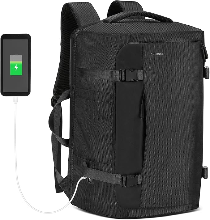 40L Travel Backpack, TSA Friendly Flight Approved Carry on Backpack for Men Women, Fits 17.3 Inch Laptop with USB-A&C Ports, Weekender Bag, Black