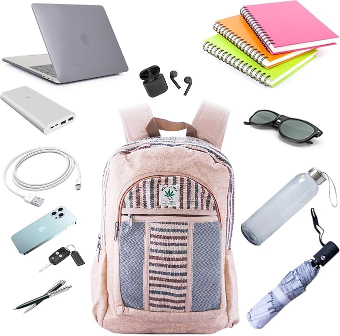 Anitya Hemp Backpack, Multi-Functional Pockets, Eco-Friendly, Unisex, Hiking Daypack, Durable Rucksack (AHLB07)