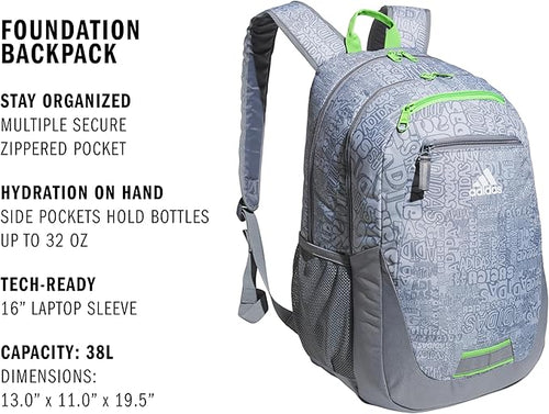 adidas Unisex Foundation Backpack for Laptop, Large Durable Athletic Gym Bag