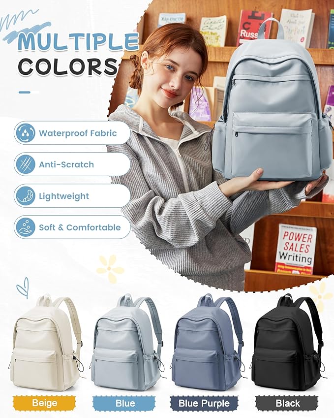 BJLFS Light Blue Backpack for School Women Girls, Waterproof Bookbag Cute High School Backpacks for Men Teen Boys, Lightweight Travel College Backpack Mochilas Escolares para Casual Daypack Rucksack