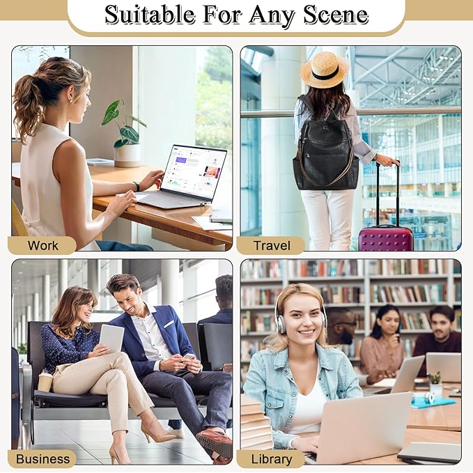 Vegan Leather Laptop Backpack for Women 15.6 Inch Work Backpack Purse for Travel College