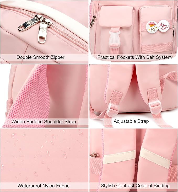Hidds Laptop Backpacks 15.6 Inch College Backpack Elementary Middle High School Bag Large Cute Bookbags Anti Theft Travel Back Pack Casual Daypack Kids Book Bag for Teens Girls Women Students (Pink)