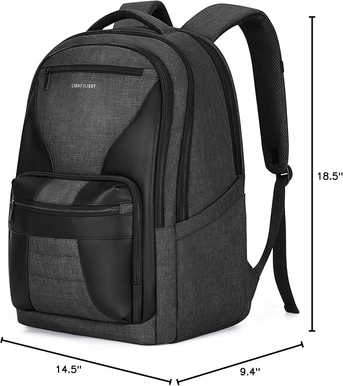 LIGHT FLIGHT Travel Backpack, Laptop Backpack for Men,17.3 Inch Computer Backpack Business Back Pack, Work Bag with USB Charging Hole, 40L Large Casual Daypack, Black grey